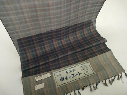 平和屋着物▽羽織・コート 雨コート 四季のコート 反物 羽尺 スリーシーズン 春夏秋 塵除け 飛鳥織 格子 はっ水 逸品 未使用 DABH2187zzz