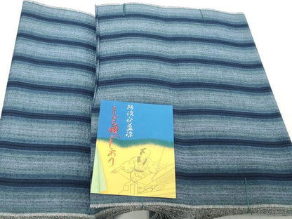 平和屋着物＊夏物　阿波しじら織　浴衣　反物　着尺　正藍　縞　証紙付き　綿　逸品　未使用　DABH2212zzz