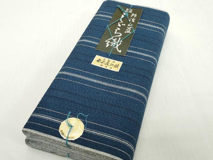 平和屋着物＊夏物　阿波しじら織　浴衣　反物　着尺　正藍　間道　証紙付き　綿　逸品　未使用　DABH2215zzz