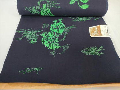 平和屋着物＊夏物　浴衣　反物　着尺　東京本染　注染　きり絵ゆかた　ほたる草　紺地　綿　未使用　DABH2223zzz