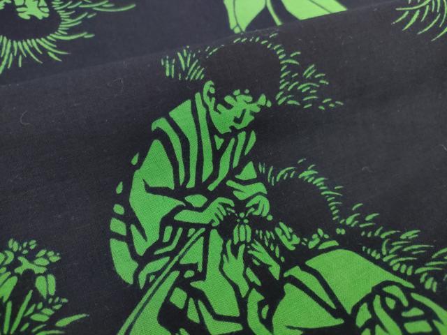 平和屋着物＊夏物　浴衣　反物　着尺　東京本染　注染　きり絵ゆかた　ほたる草　紺地　綿　未使用　DABH2223zzz