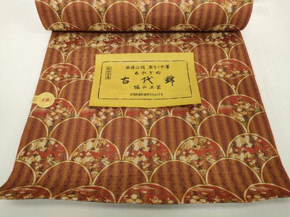 平和屋着物▼西陣　名古屋帯　帯反物　古代錦　青海波花文　金糸　証紙付き　逸品　未使用　DABH2254zzz