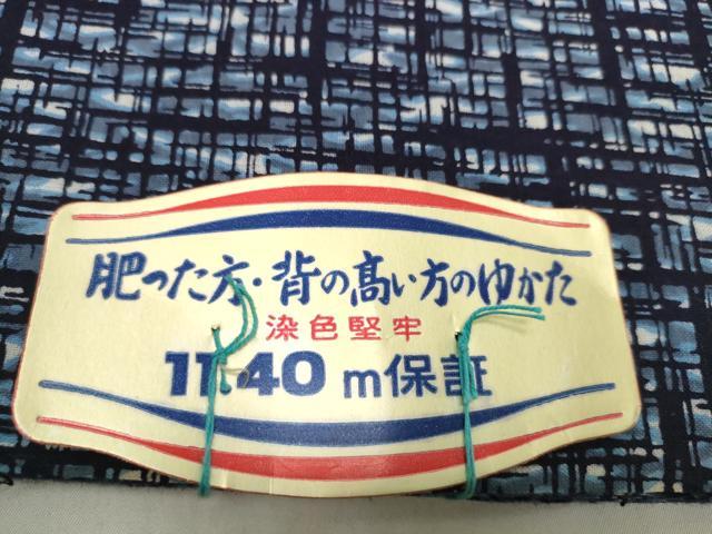平和屋着物＊夏物　男性　浴衣　反物　着尺　十八番染　染色堅牢　格子　キングサイズ　綿　逸品　未使用　DABH2267zzz