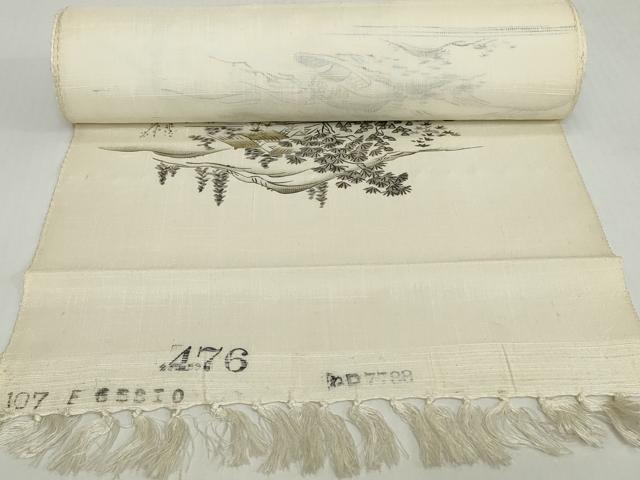 平和屋着物▼小紋　反物　着尺　紬地　手描き　遠山風景文　逸品　未使用　DABH2272zzz