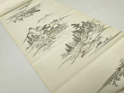 平和屋着物▼小紋　反物　着尺　紬地　手描き　遠山風景文　逸品　未使用　DABH2272zzz
