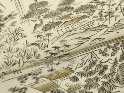 平和屋着物▼小紋　反物　着尺　紬地　手描き　遠山風景文　逸品　未使用　DABH2272zzz