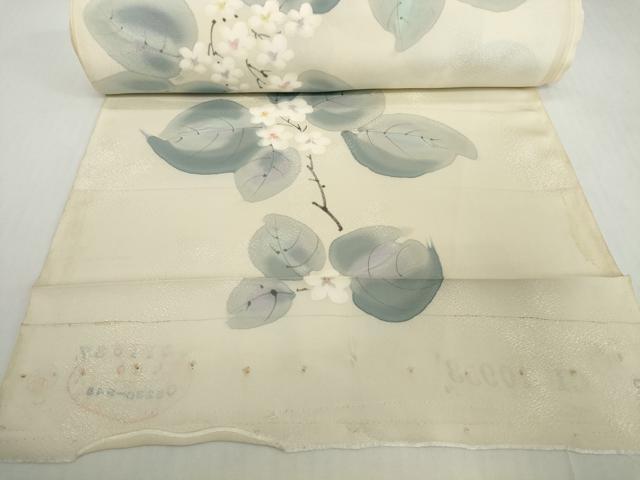 平和屋着物●小紋　反物　着尺　地紋起こし　手描き　枝花文　逸品　未使用　DABH2274zzz