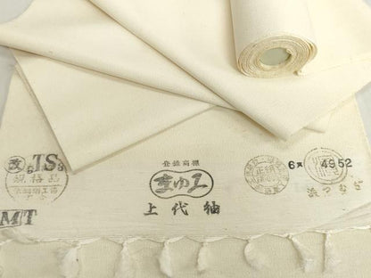 平和屋着物▼上代紬　浜紬　白生地　反物　着尺　生成り色　逸品　未使用　DABH2318zzz