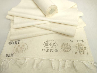 平和屋着物▼古代紬　浜紬　白生地　反物　着尺　生成り色　逸品　未使用　DABH2319zzz