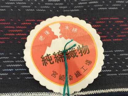 平和屋着物●肥後絣　反物　着尺　正藍染　宮崎染織　間道　証紙付き　綿　逸品　未使用　DABH2333zzz