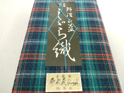 平和屋着物＊夏物　阿波しじら織　浴衣　反物　着尺　正藍　格子　証紙付き　綿　逸品　未使用　DABH2353zzz