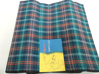 平和屋着物＊夏物　阿波しじら織　浴衣　反物　着尺　正藍　格子　証紙付き　綿　逸品　未使用　DABH2353zzz