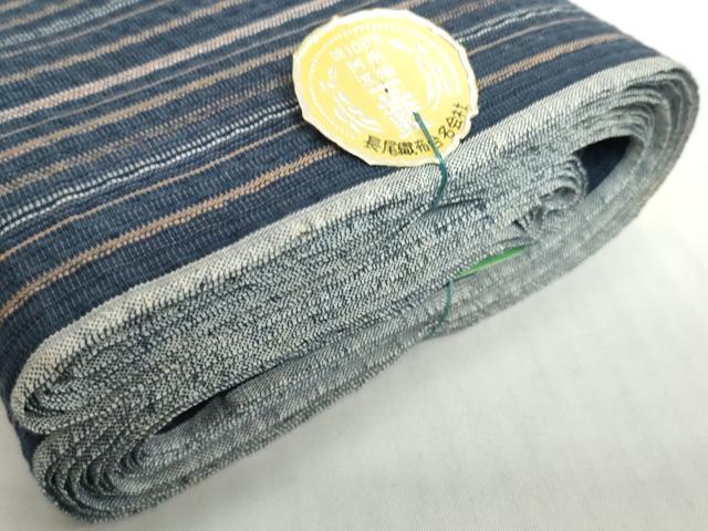 平和屋着物＊夏物　阿波しじら織　浴衣　反物　着尺　正藍　縞　証紙付き　綿　逸品　未使用　DABH2356zzz