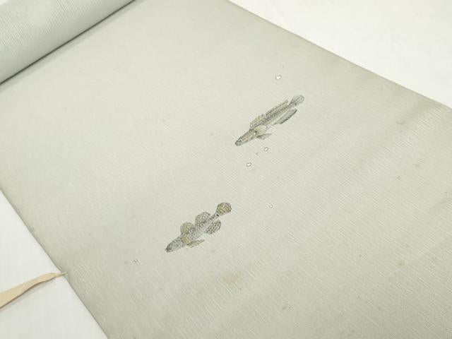 平和屋着物＊夏物　付下げ　反物　着尺　縦絽　手描き　鯊 ハゼ　千草鼠色　上代41万　逸品　未使用　DABH2362zzz