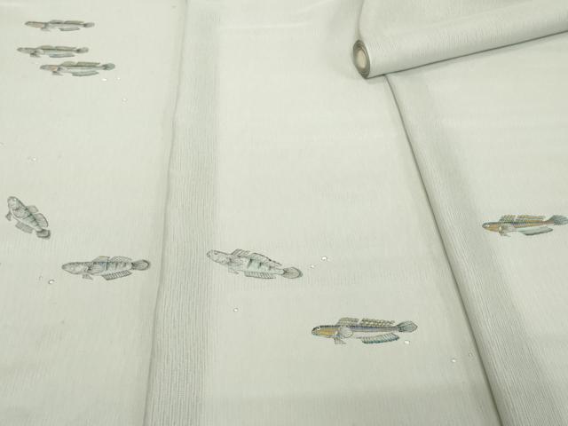 平和屋着物＊夏物　付下げ　反物　着尺　縦絽　手描き　鯊 ハゼ　千草鼠色　上代41万　逸品　未使用　DABH2362zzz