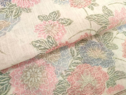 平和屋着物＊夏物　小千谷ちぢみ　反物　着尺　霞花尽くし　証紙付き　麻　逸品　未使用　DABH2363zzz