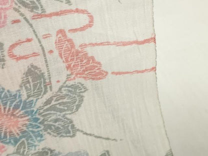 平和屋着物＊夏物　小千谷ちぢみ　反物　着尺　霞花尽くし　証紙付き　麻　逸品　未使用　DABH2364zzz