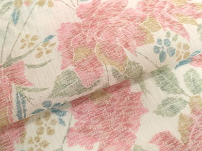 平和屋着物＊夏物　小千谷ちぢみ　反物　着尺　草花文　証紙付き　麻　逸品　未使用　DABH2365zzz