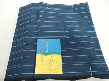 平和屋着物＊夏物　阿波しじら織　浴衣　反物　着尺　正藍染　縞　証紙付き　綿　逸品　未使用　DABH2367zzz