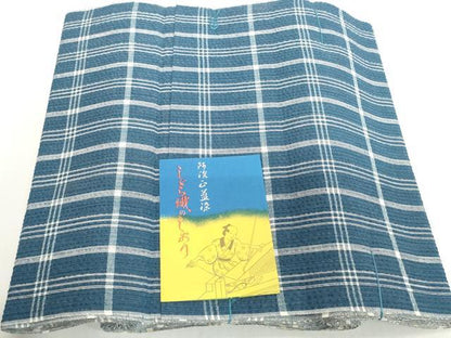 平和屋着物＊夏物　阿波しじら織　浴衣　反物　着尺　正藍染　格子　証紙付き　綿　逸品　未使用　DABH2368zzz