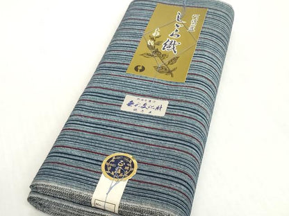 平和屋着物＊夏物　阿波しじら織　浴衣　反物　着尺　正藍染　縞　証紙付き　綿　逸品　未使用　DABH2369zzz