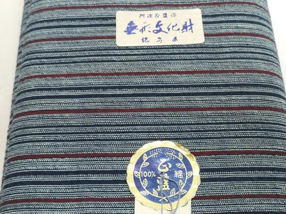 平和屋着物＊夏物　阿波しじら織　浴衣　反物　着尺　正藍染　縞　証紙付き　綿　逸品　未使用　DABH2369zzz