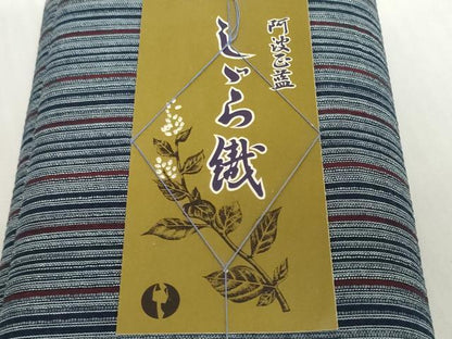 平和屋着物＊夏物　阿波しじら織　浴衣　反物　着尺　正藍染　縞　証紙付き　綿　逸品　未使用　DABH2369zzz