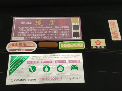 平和屋着物＊夏物　黒紋付　黒反物　着尺　絽　五泉　草木三度染　純黒　逸品　未使用　DABH2373zzz