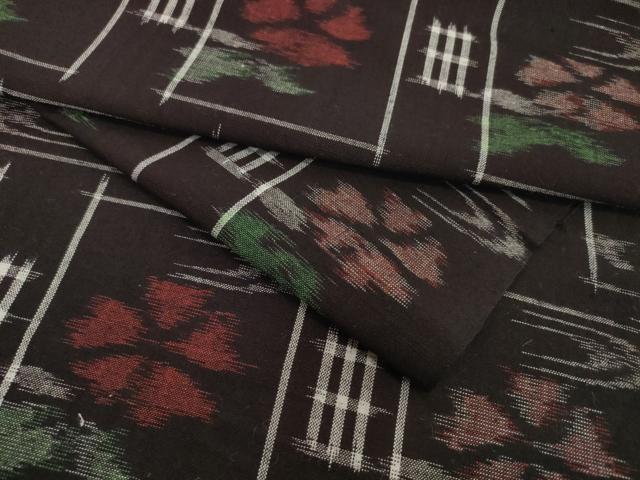 平和屋着物●久留米絣　反物　着尺　市松花文　綿　逸品　未使用　DABH2391zzz