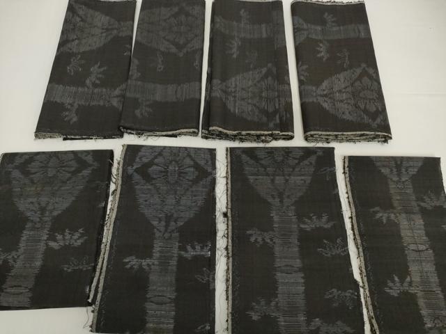 平和屋着物▼紬　解き反物　着尺　裁断済　七宝花文　笹竹　逸品　DABH2395zzz