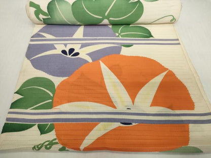 平和屋着物＊夏物　アンティーク　大正ロマン　名古屋帯　帯反物　刺繍　朝顔　アサガオ　逸品　未使用　DABH2418zzz