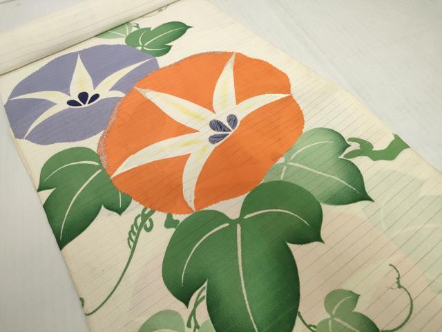 平和屋着物＊夏物　アンティーク　大正ロマン　名古屋帯　帯反物　刺繍　朝顔　アサガオ　逸品　未使用　DABH2418zzz