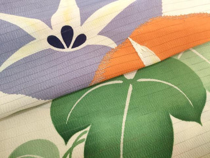 平和屋着物＊夏物　アンティーク　大正ロマン　名古屋帯　帯反物　刺繍　朝顔　アサガオ　逸品　未使用　DABH2418zzz