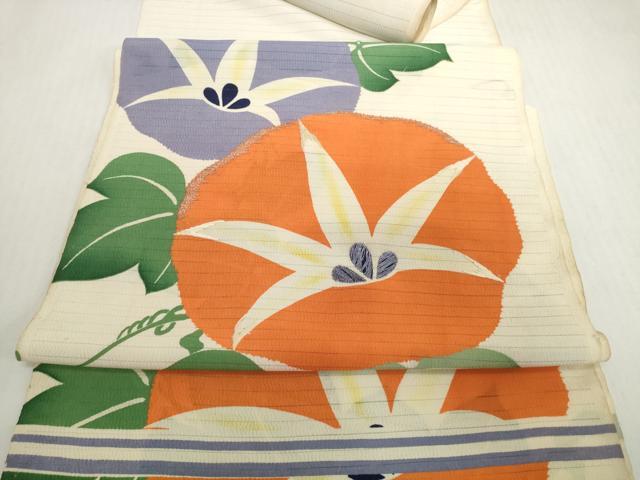 平和屋着物＊夏物　アンティーク　大正ロマン　名古屋帯　帯反物　刺繍　朝顔　アサガオ　逸品　未使用　DABH2418zzz
