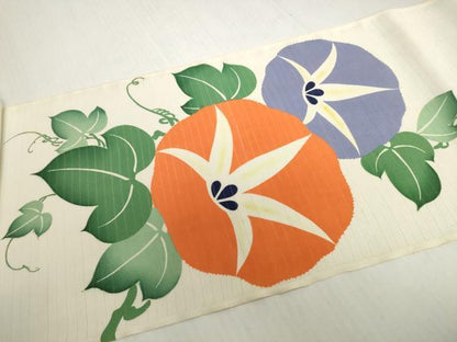 平和屋着物＊夏物　アンティーク　大正ロマン　名古屋帯　帯反物　刺繍　朝顔　アサガオ　逸品　未使用　DABH2418zzz
