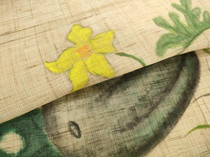 平和屋着物＊夏物　名古屋帯　帯反物　手描き　西瓜と夏虫　スイカ　麻　逸品　未使用　DABH2419zzz