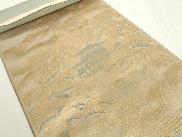平和屋着物▼西陣　名古屋帯　帯反物　京洛百景　金閣寺　証紙付き　逸品　未使用　DABH2420zzz