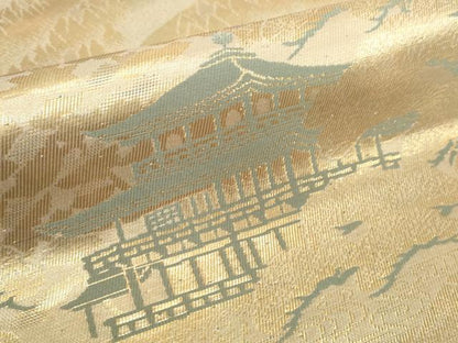 平和屋着物▼西陣　名古屋帯　帯反物　京洛百景　金閣寺　証紙付き　逸品　未使用　DABH2420zzz