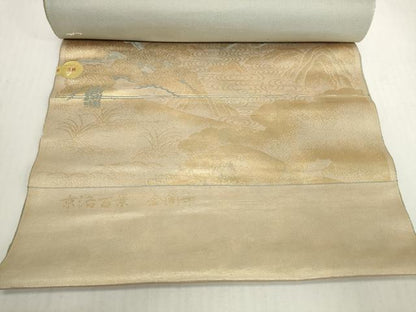 平和屋着物▼西陣　名古屋帯　帯反物　京洛百景　金閣寺　証紙付き　逸品　未使用　DABH2420zzz