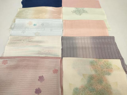 平和屋着物＊夏物　和装小物　帯揚げ10枚セット　絽 縦絽 絽縮緬　作家物　紫陽花 舞花 流水桔梗 撫子　金糸　逸品　DABH2435zzz