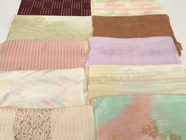 平和屋着物＊夏物　和装小物　帯揚げ10枚セット　絽 縦絽 紗　草花　流水撫子地紋 市松 蜻蛉 立波 霞 桔梗地紋　逸品　DABH2439zzz