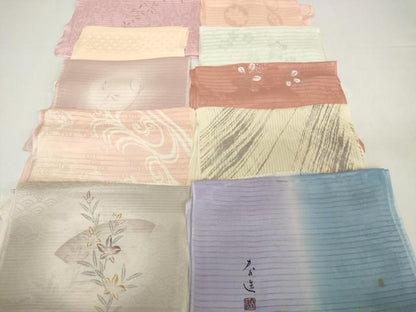 平和屋着物＊夏物　螺鈿作家　甲斐泰造　和装小物　帯揚げ10枚セット　絽 縦絽 紗　萩 蜻蛉 草花 花丸 流水 地紙桔梗　逸品　DABH2441zzz