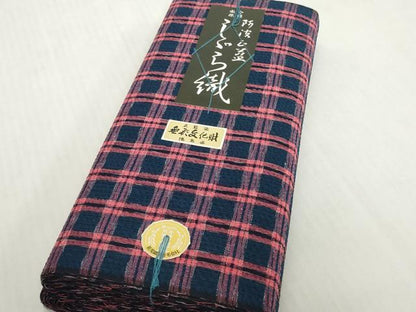 平和屋着物＊夏物　阿波しじら織　浴衣　反物　着尺　正藍染　格子　証紙付き　綿　逸品　未使用　DABH2507zzz