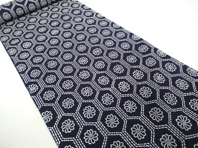平和屋着物＊夏物　浴衣　着尺　注染　亀甲花文　綿　逸品　未使用　DABH2522zzz