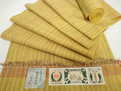 平和屋着物●本場玉結城紬　反物　着尺　縞　証紙付き　逸品　未使用　DABH2533zzz