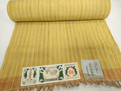 平和屋着物●本場玉結城紬　反物　着尺　縞　証紙付き　逸品　未使用　DABH2533zzz