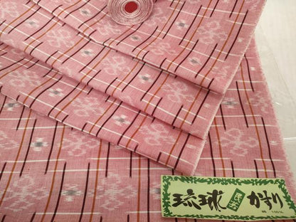 平和屋着物●琉球絣　紬　反物　着尺　絣花文　証紙付き　綿　逸品　未使用　DABH2535zzz