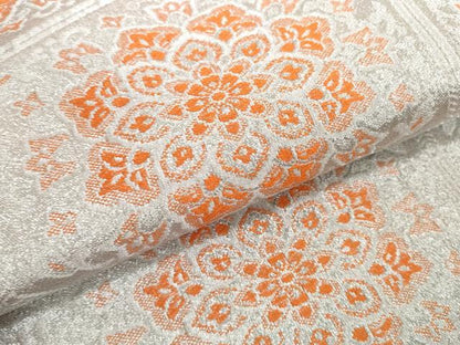 平和屋着物▼佐賀錦　名古屋帯　帯反物　両面帯　翠嶺　亀甲花文　銀糸　証紙付き　逸品　未使用　DABH2543zzz