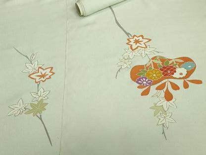 平和屋着物▼付下げ　反物　着尺　八掛付き　駒刺繍　楓花文　金彩　逸品　未使用　DABH2553zzz