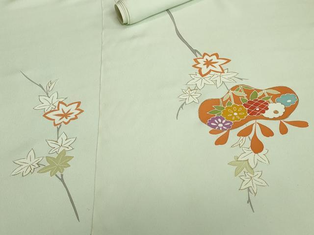 平和屋着物▼付下げ　反物　着尺　八掛付き　駒刺繍　楓花文　金彩　逸品　未使用　DABH2553zzz